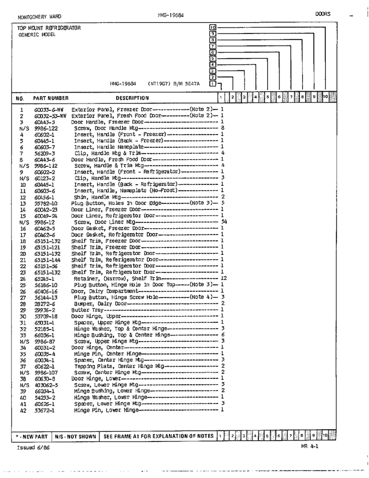 Doors Assembly Page 2 Diagram and Parts List for 19684  Admiral Refrigerator