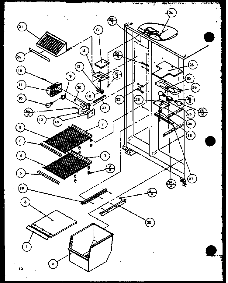 Freezer Shelving And Refrigerator Light Diagram and Parts List for SZD27KPL-P1101206WL  Amana Refrigerator
