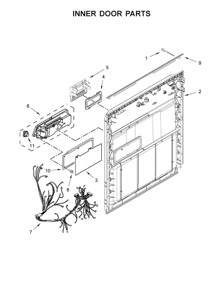 Inner Door Parts Diagram and Parts List for ADB1400AGB0  Amana Dishwasher