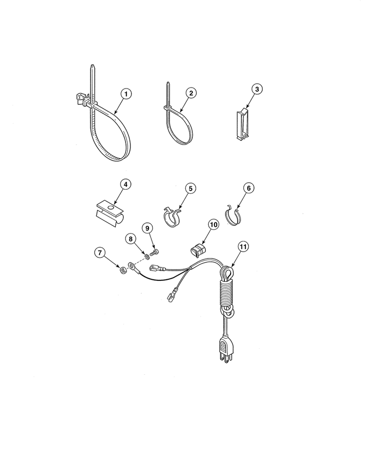 Wire Ties/harness Clips/power Cord Diagram and Parts List for SWF261WH  Speed Queen Washer