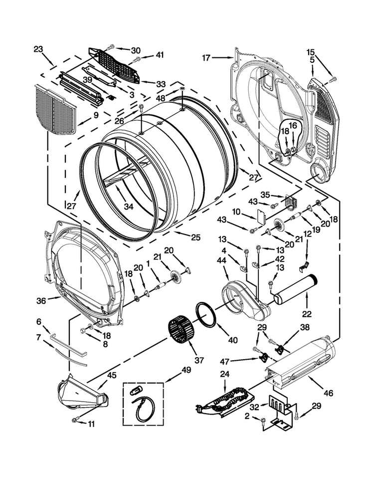 Bulkhead Parts Diagram and Parts List for MDE25PNAGW1  Maytag Dryer