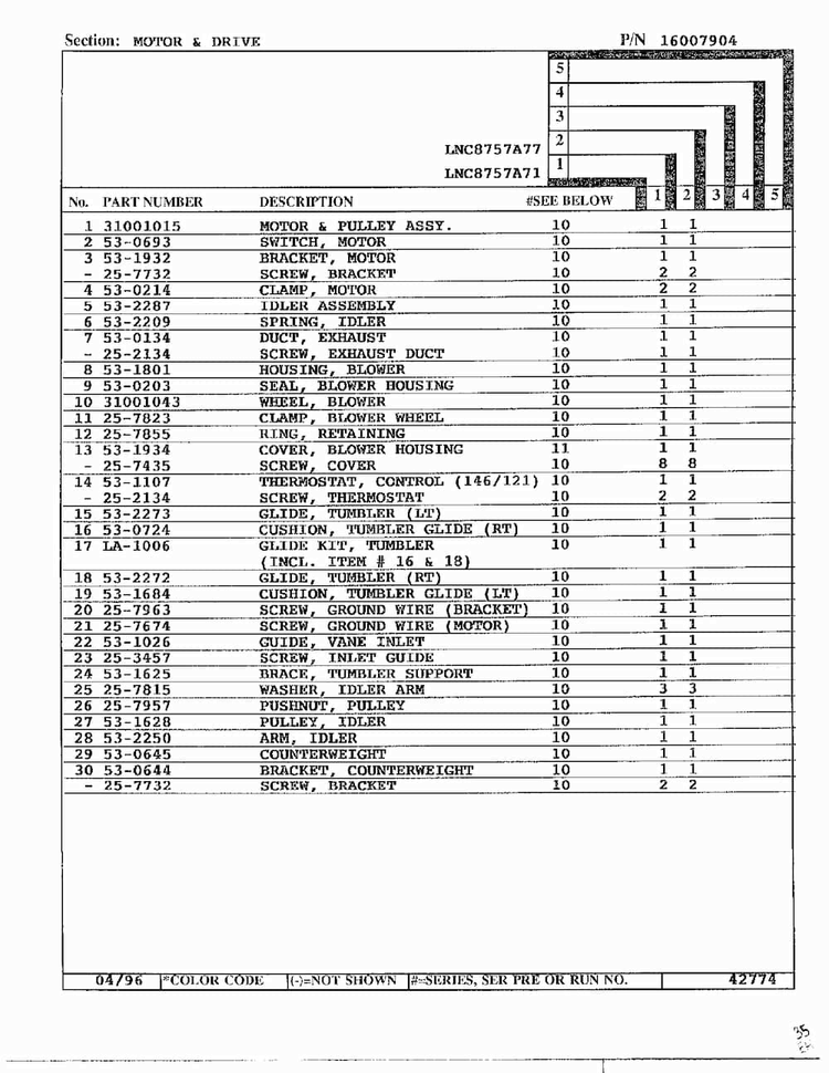 Motor And Drive Page 2 Diagram and Parts List for LNC-8757A71  Maytag Dryer
