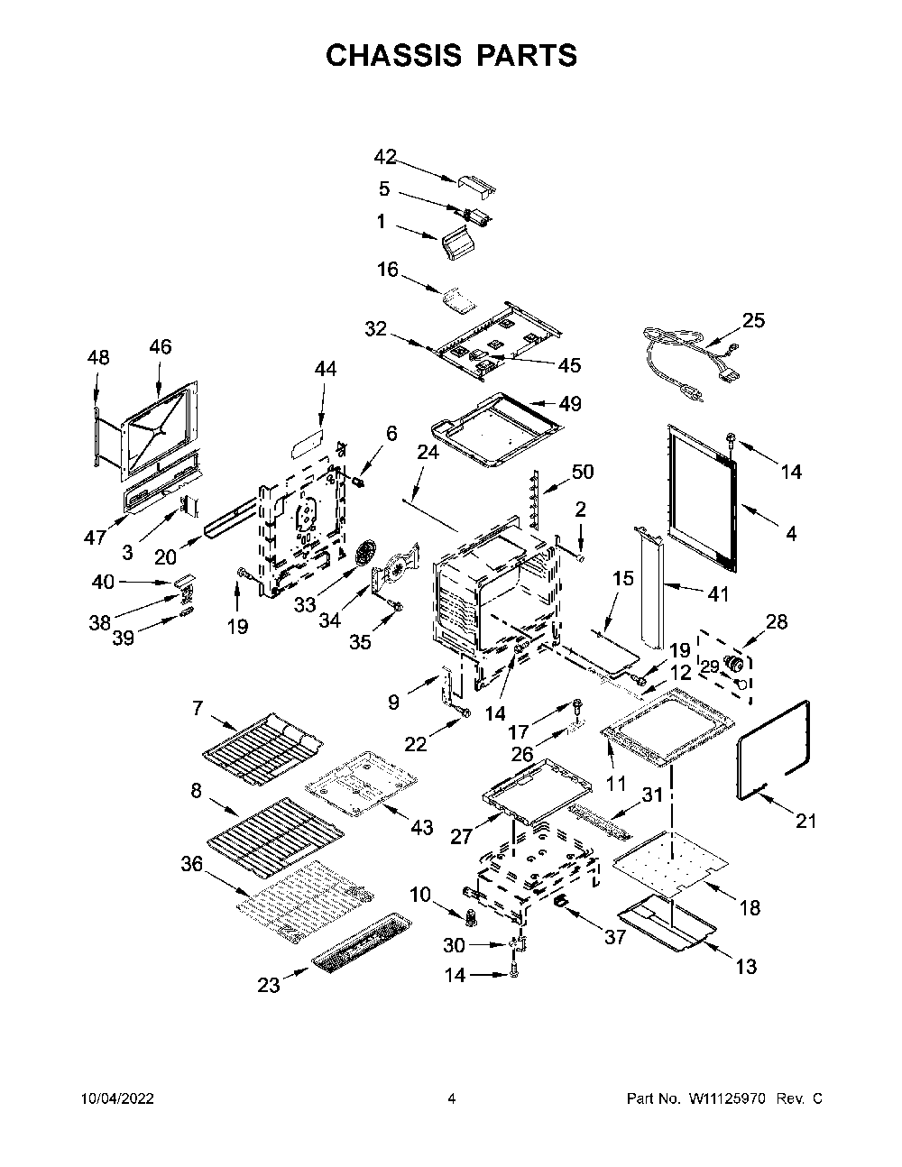 Chassis Parts Diagram and Parts List for 66475223710  Kenmore Range