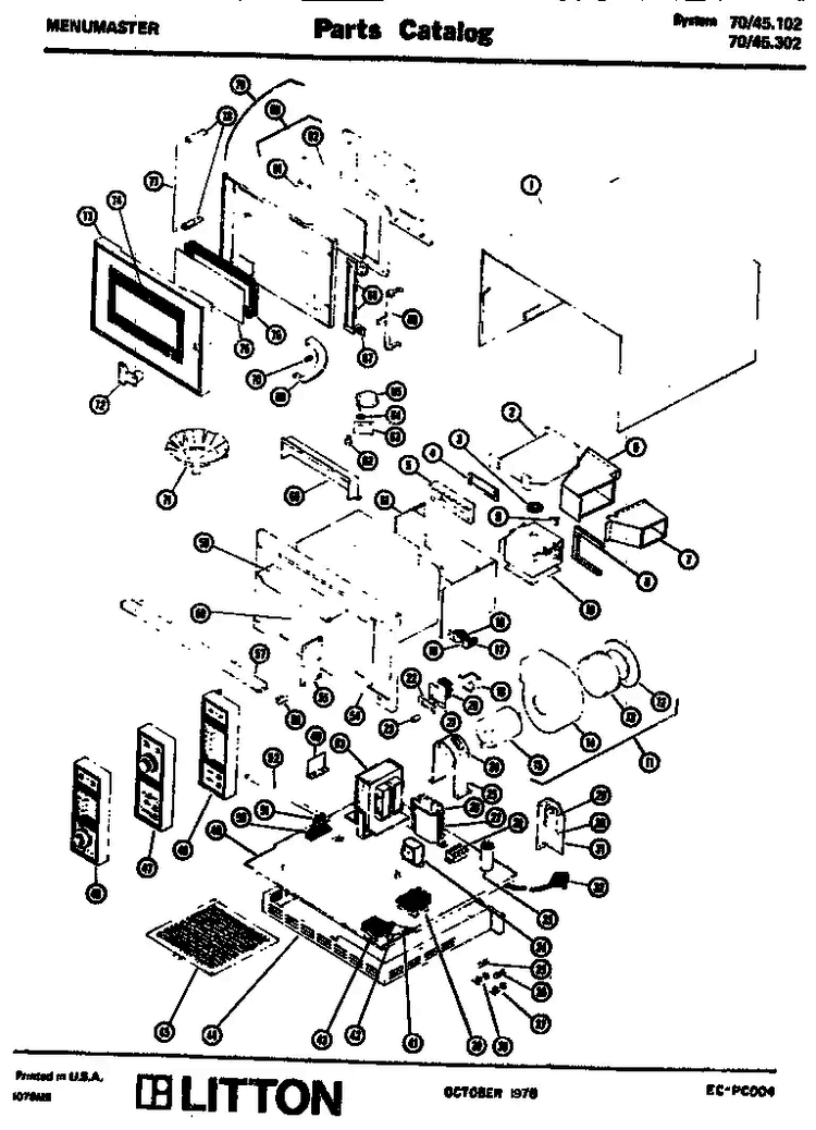 Replacement Parts Diagram and Parts List for 70 45102 Amana Microwave