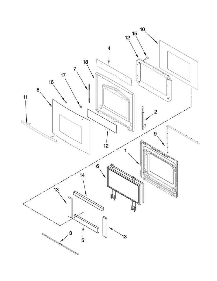 Upper Oven Door Parts Diagram and Parts List for JJW8627DDS29  Jenn-Air Wall Oven