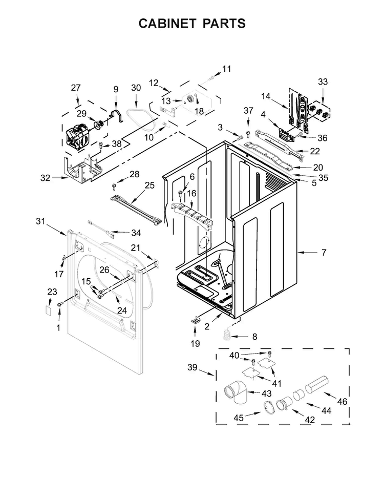 Cabinet Parts Diagram and Parts List for MEDB835DC3  Maytag Dryer