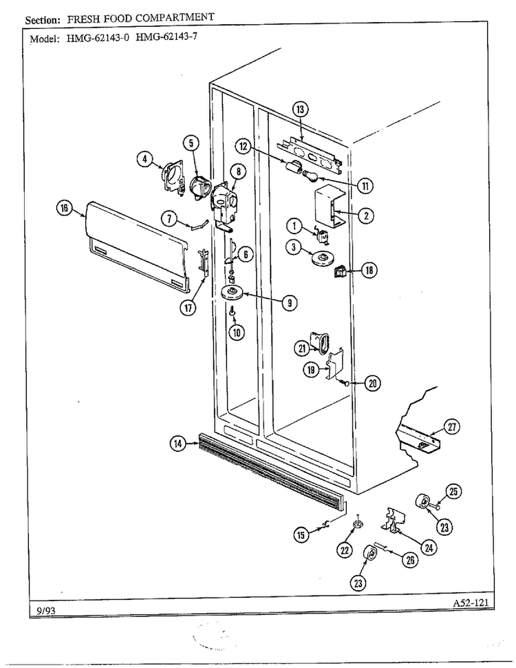 Fresh Food Compartment Diagram and Parts List for 62143-0A  Admiral Refrigerator