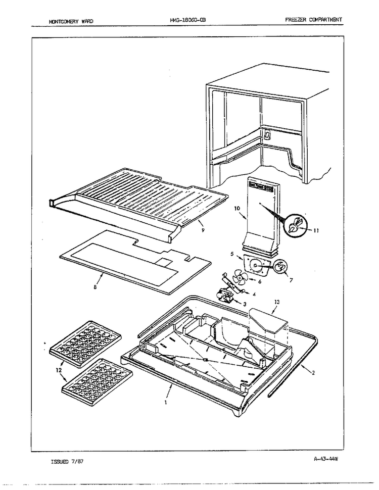 Freezer Compartment Diagram and Parts List for 18060A  Admiral Refrigerator