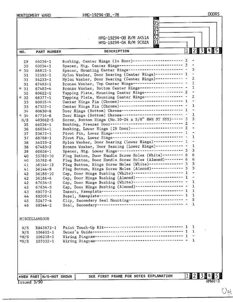Doors Page 3 Diagram and Parts List for 19294A  Admiral Refrigerator