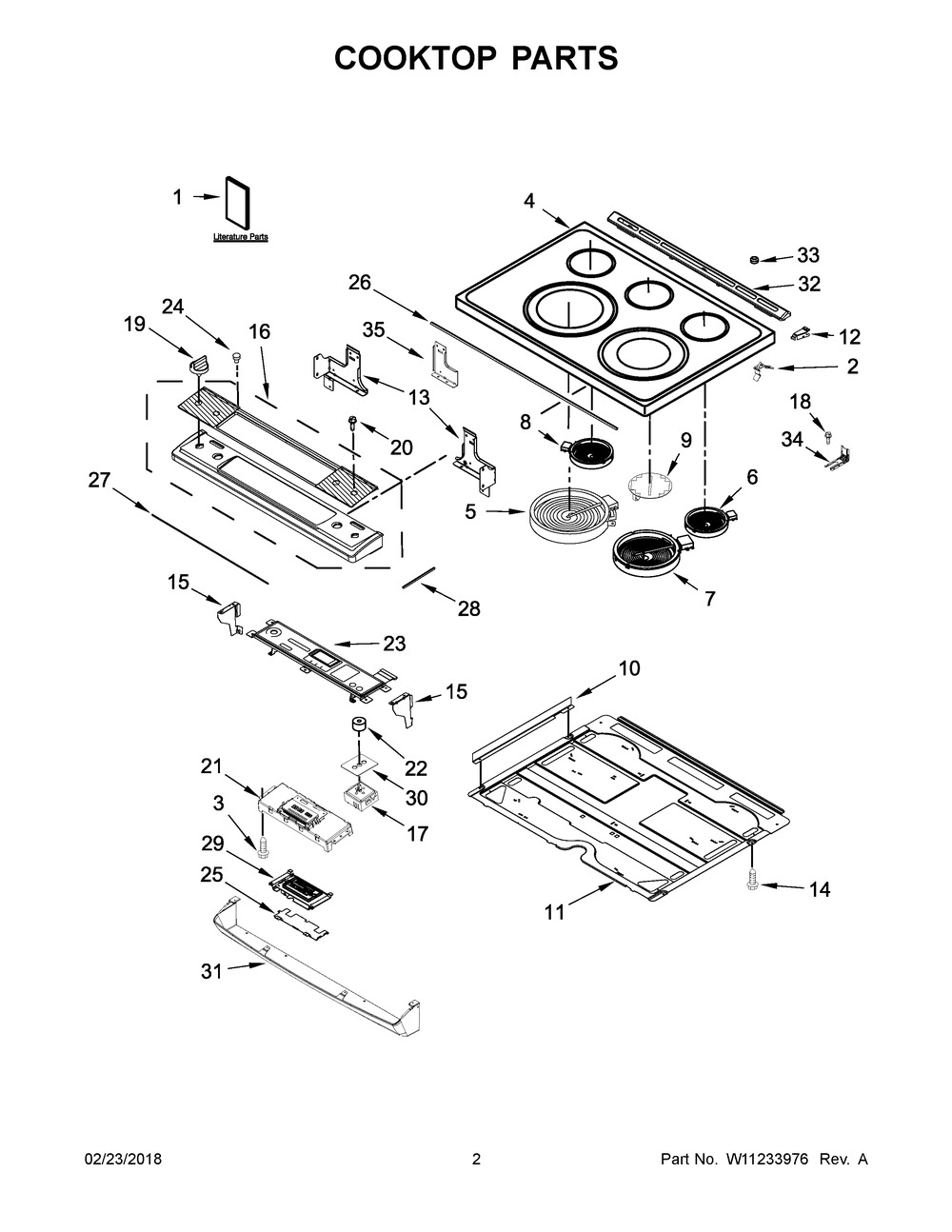 Cooktop Parts Diagram and Parts List for MES8800FZ2  Maytag Range
