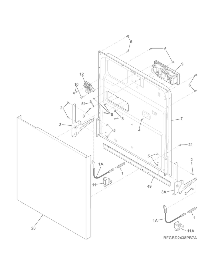 Door Diagram and Parts List for CDB900NB6B  Crosley Dishwasher