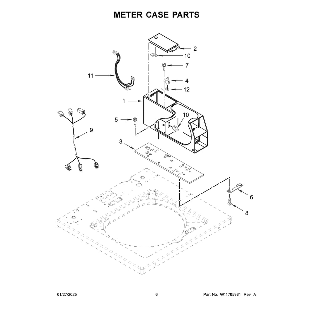 Meter Case Parts Diagram and Parts List for MAT24PDAGW0  Maytag Washer