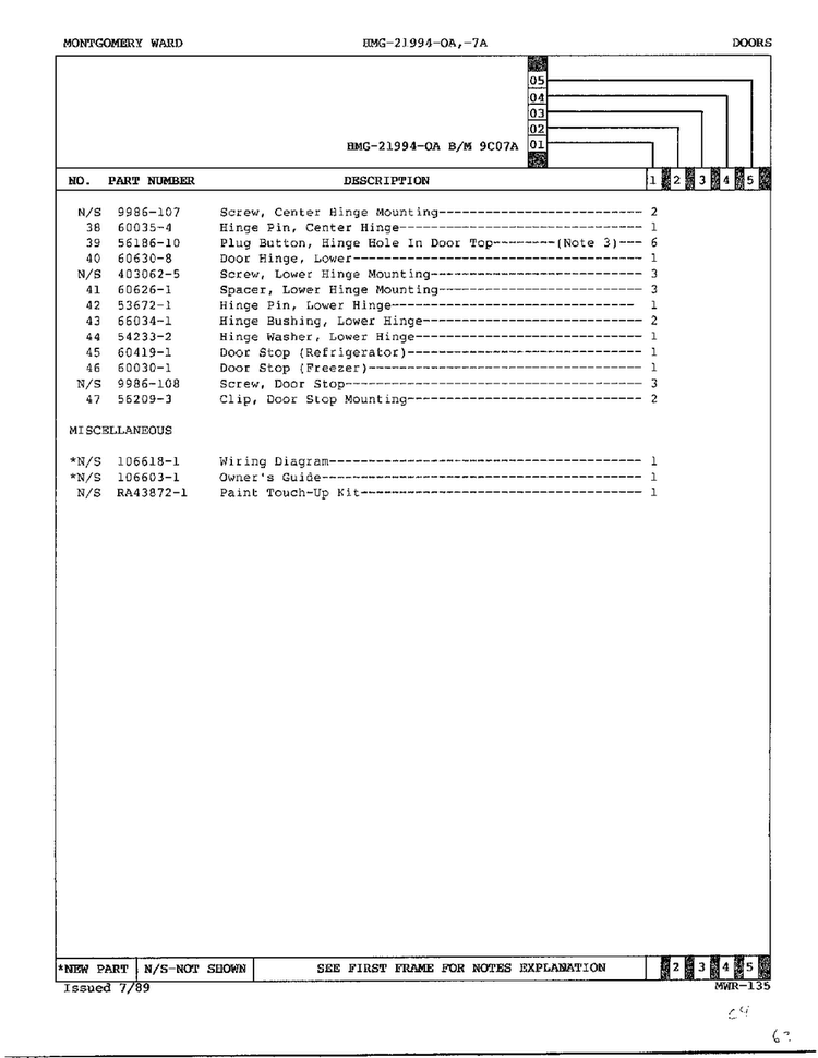 Doors Page 3 Diagram and Parts List for 21994-OA  Admiral Refrigerator