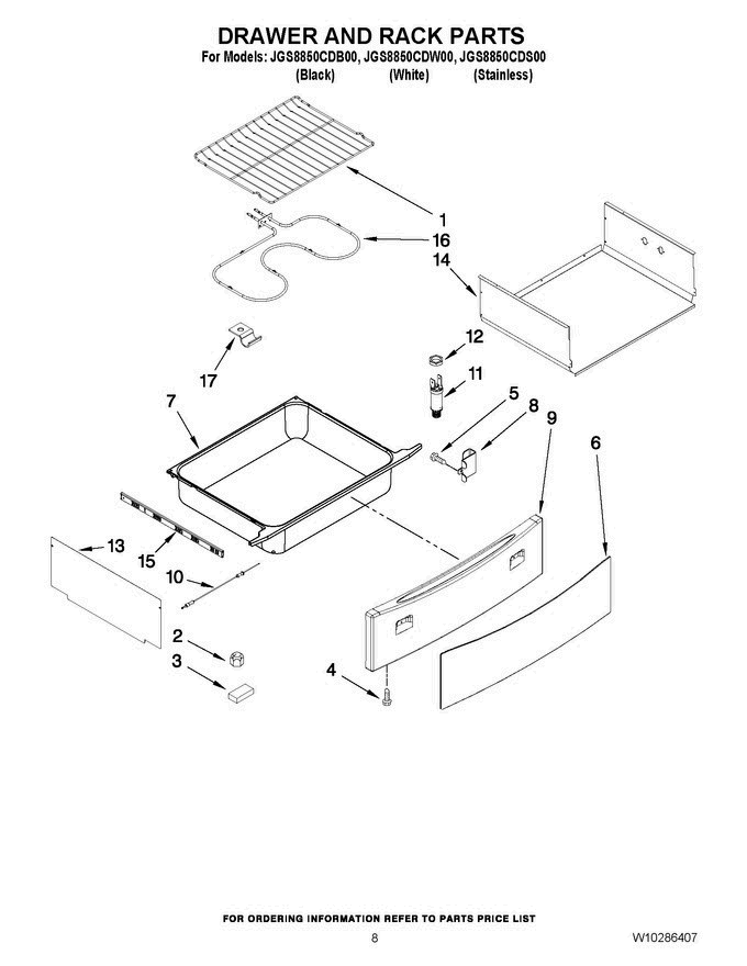 05 - Drawer And Rack Parts Diagram and Parts List for JGS8850CDS00  Jenn-Air Range