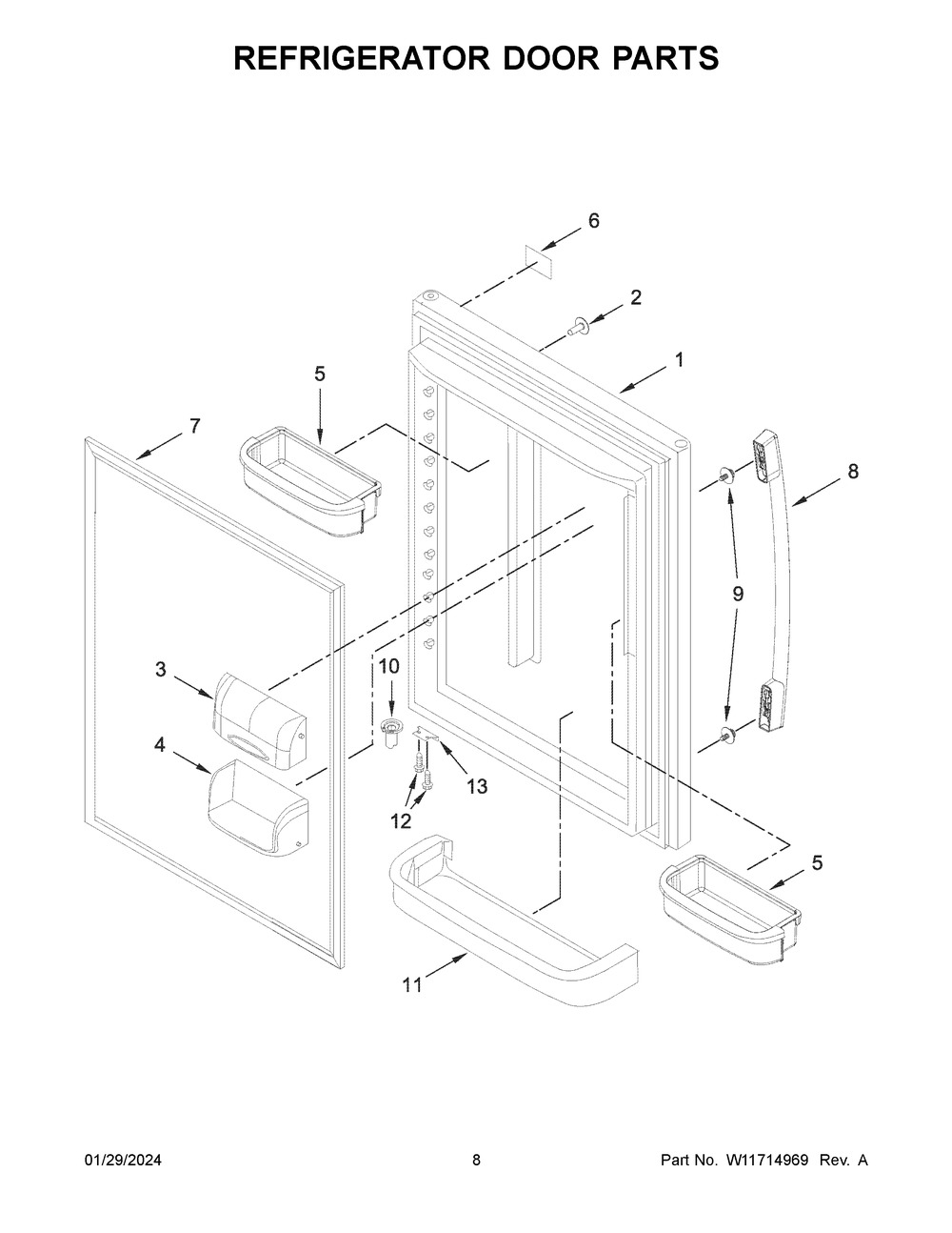 Refrigerator Door Parts Diagram and Parts List for ABB2224BRW05  Amana Refrigerator