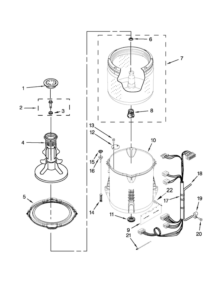 Basket And Tub Parts Diagram and Parts List for NTW4600YQ1  Amana Washer