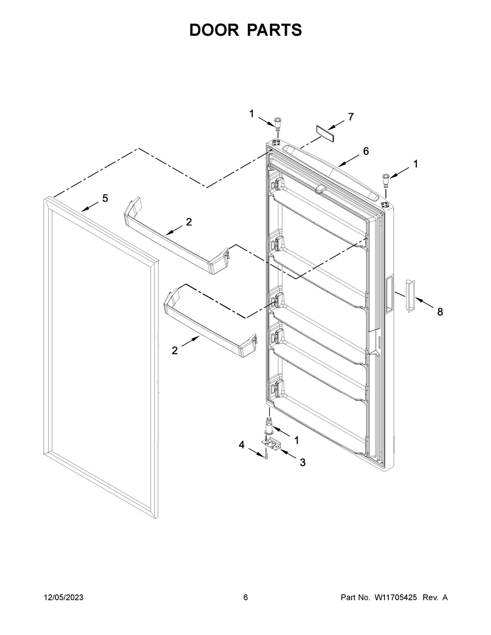 Door Parts Diagram and Parts List for MZF34X20DW08  Maytag Freezer
