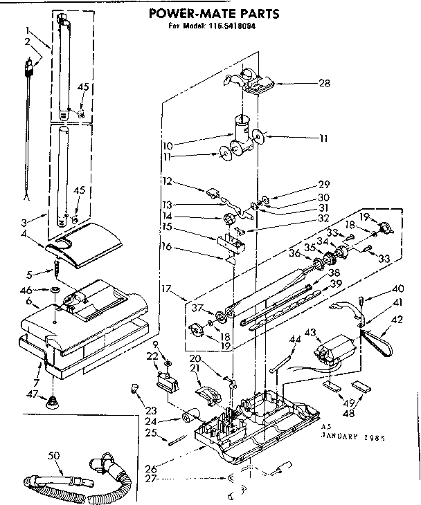 Power Mate Diagram and Parts List for 1165418084  Kenmore Filters & Accessories