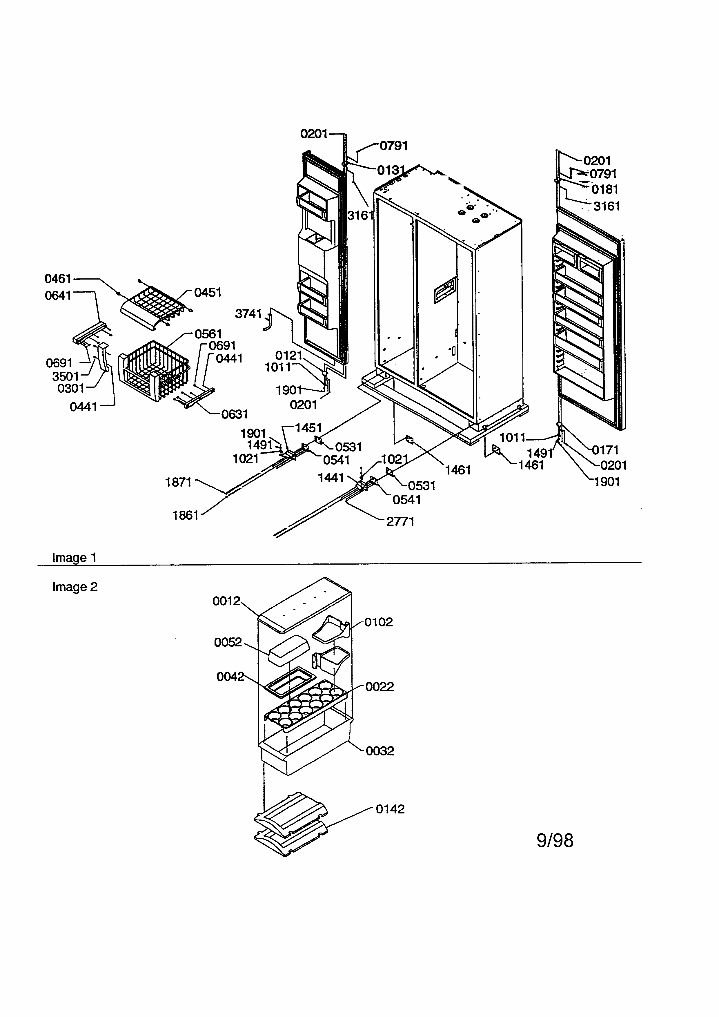 Hinges/baskets/accessories Diagram and Parts List for S148DA03-P1305601W  Amana Refrigerator