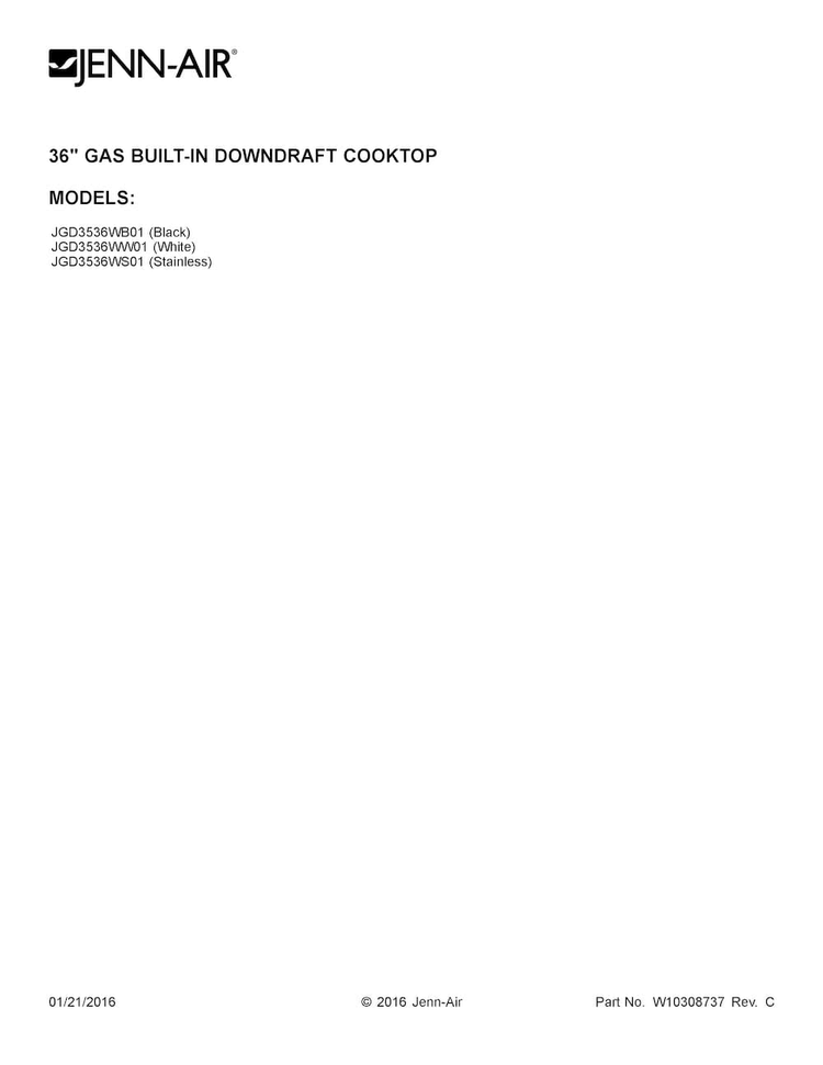 Cover Sheet Diagram and Parts List for JGD3536WS01  Jenn-Air Cooktop