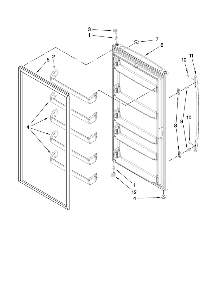 Door Parts Diagram and Parts List for AQF1613TEW04  Amana Freezer