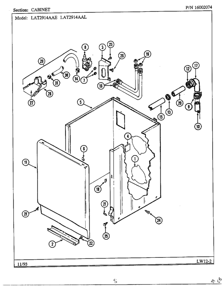 Cabinet Diagram and Parts List for 6329  Maytag Washer