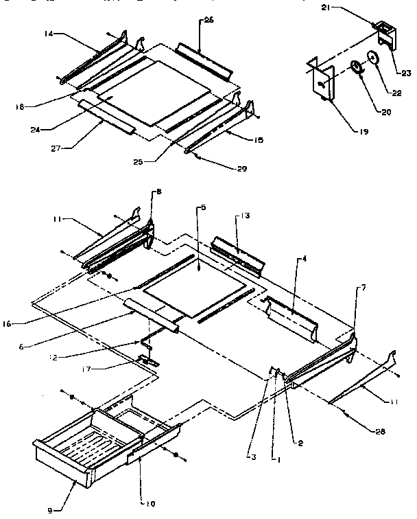 Refrigerator Shelving And Drawers Diagram and Parts List for TX22R-P1157704W  Amana Refrigerator