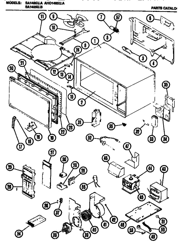 Replacement Parts Diagram and Parts List for AH01485UA  Amana Microwave
