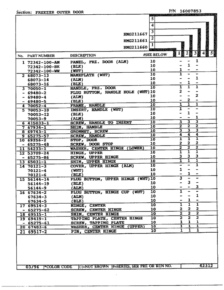 Freezer Outer Door Page 2 Diagram and Parts List for HMG211660  Admiral Refrigerator