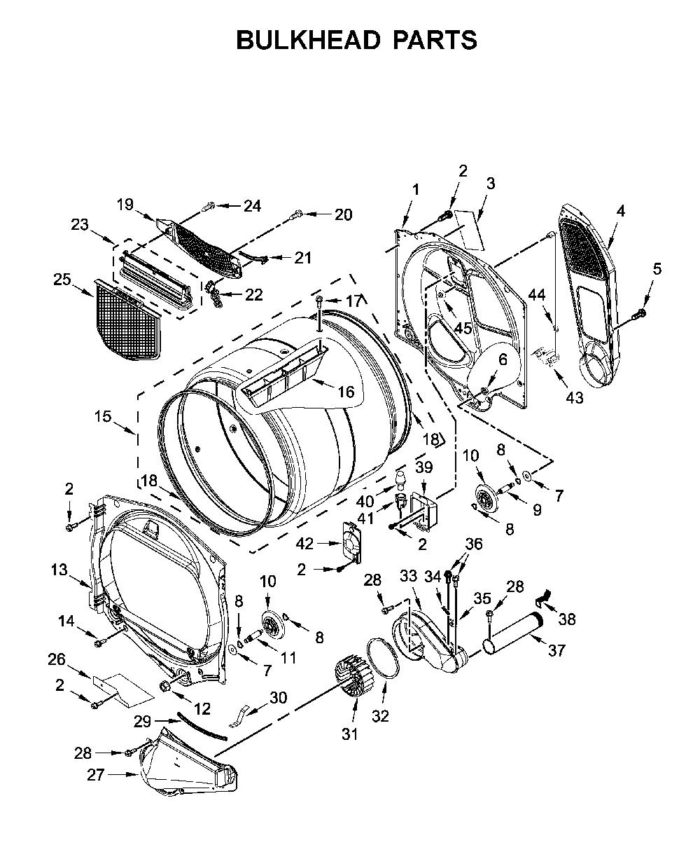 Bulkhead parts Diagram and Parts List for MED7230HC1  Maytag Dryer