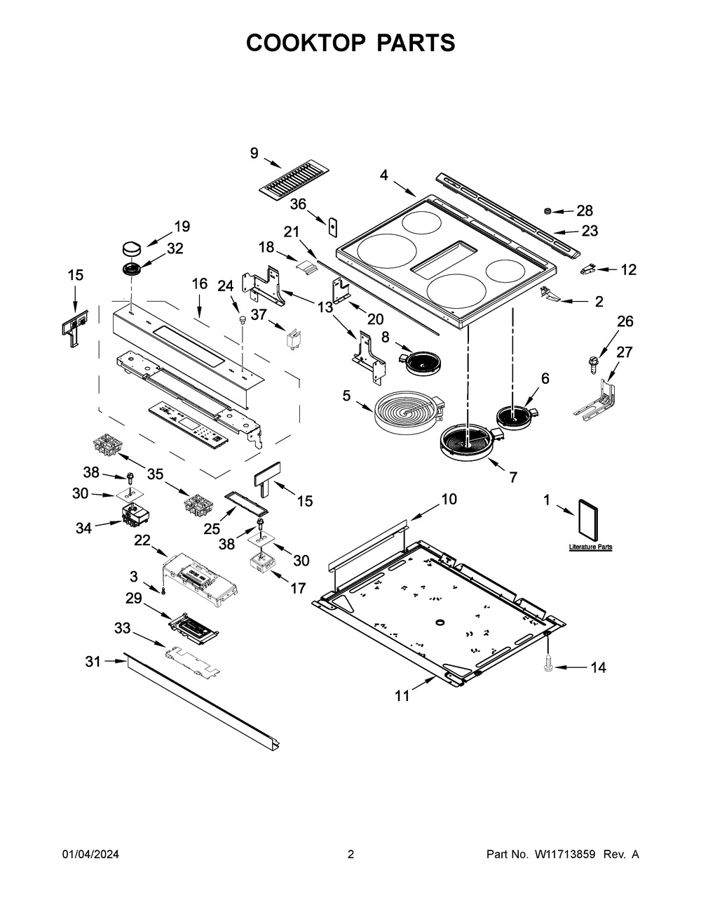 Cooktop Parts Diagram and Parts List for JES1750ML1  Jenn-Air Range