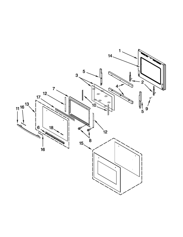 Lower Oven Door Parts Diagram and Parts List for JJW3830WB00  Jenn-Air Wall Oven