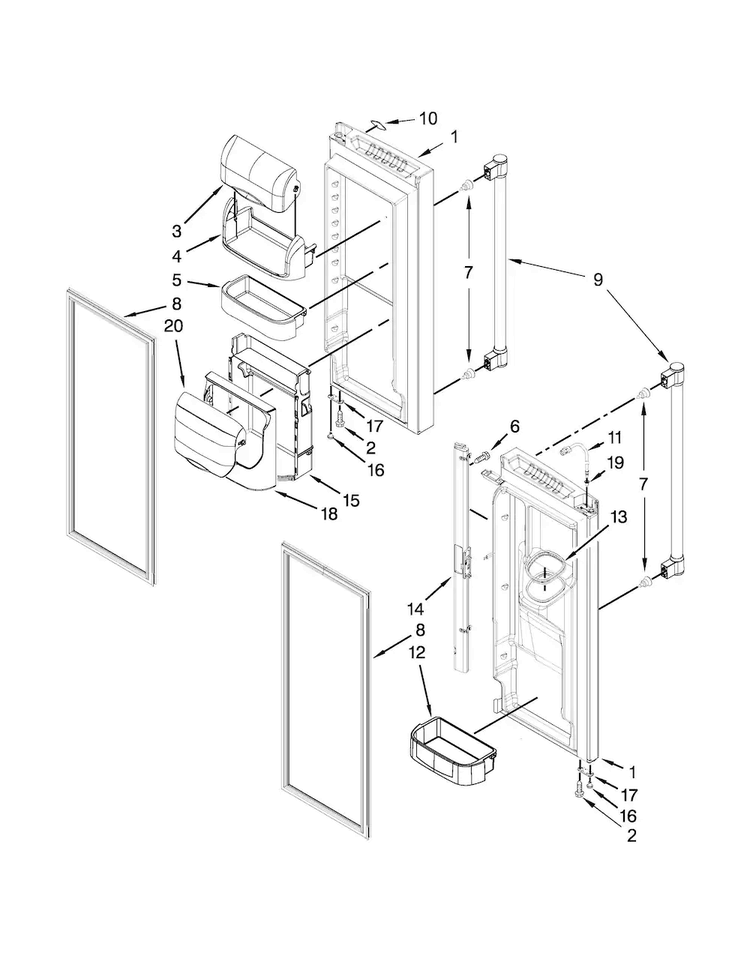 Refrigerator Door Parts Diagram and Parts List for MFI2269FRE00  Maytag Refrigerator