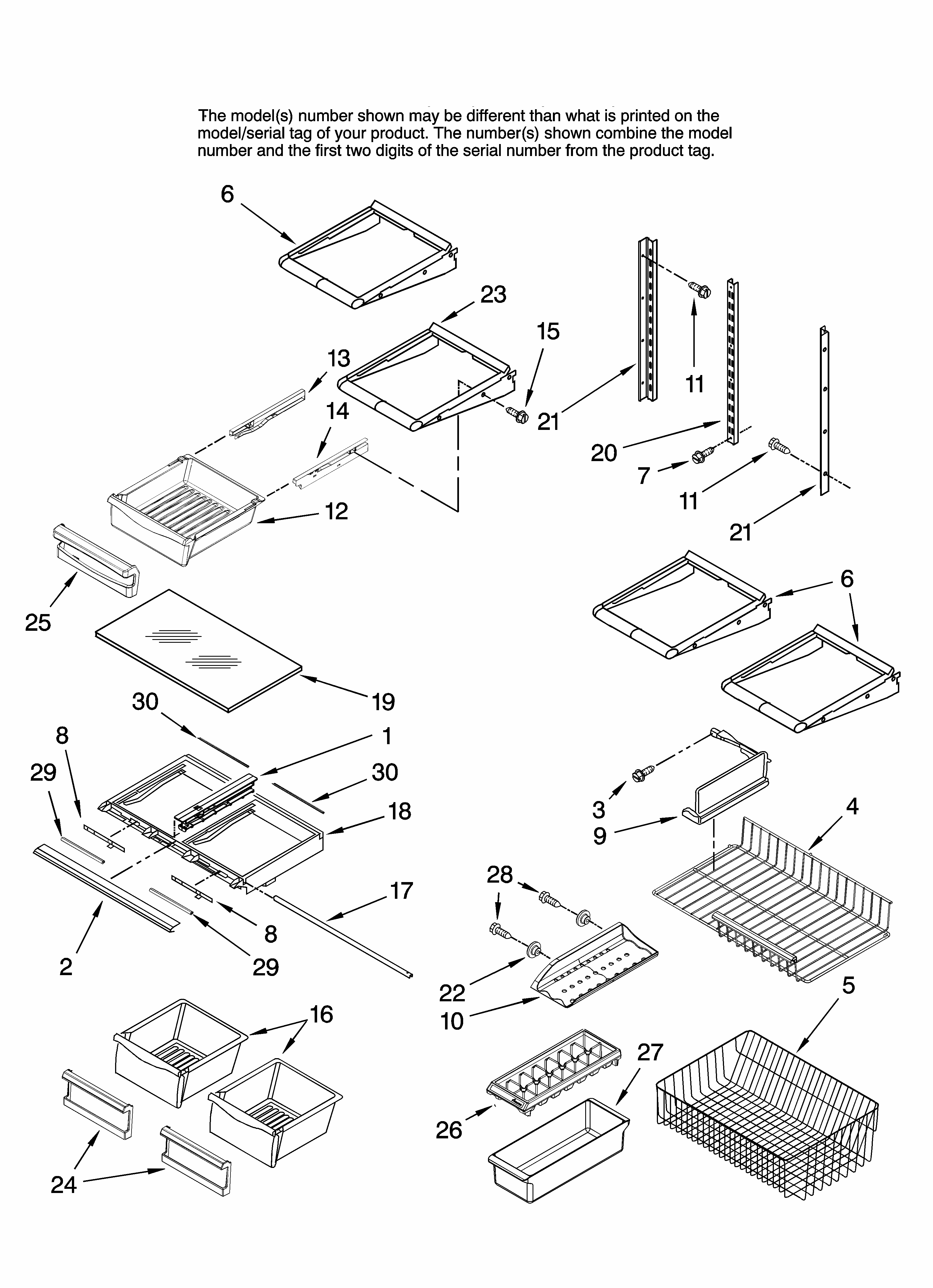 Shelf Parts Diagram and Parts List for GB5526FEAW10  Maytag Refrigerator
