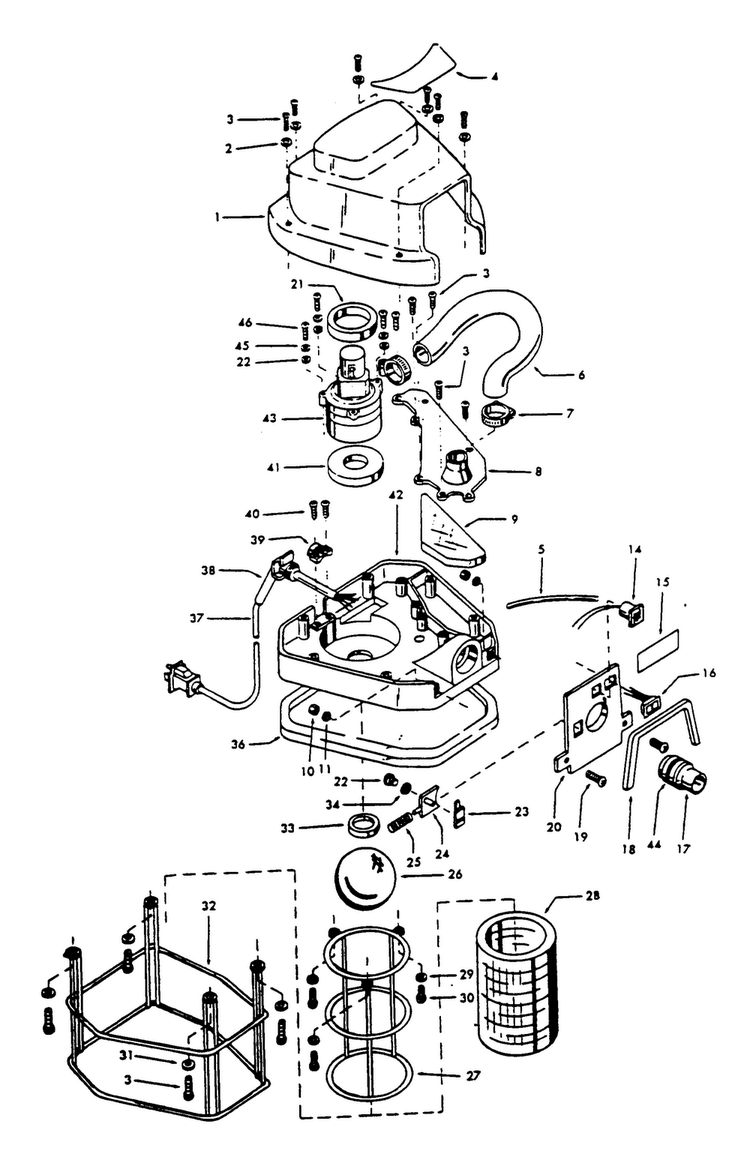 Motor Assembly Diagram and Parts List for C2127  Hoover Carpet Cleaner