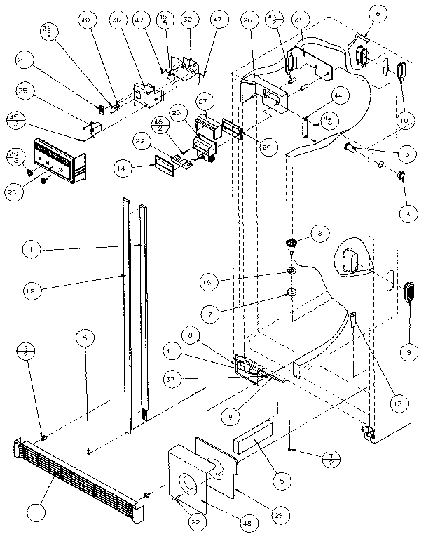 Refrigerator/freezer Controls And Cabinet Diagram and Parts List for 36271-P1121802W  Amana Refrigerator