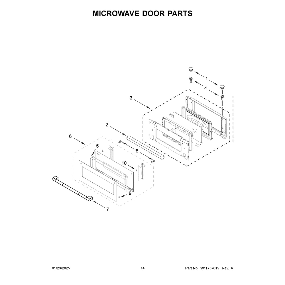 Microwave Door Parts Diagram and Parts List for JOECC730RL00  Jenn-Air Microwave Oven Combo