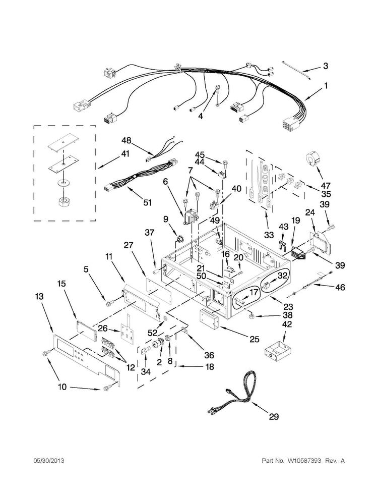 Control Panel And Separator Parts Diagram and Parts List for MLG24PDAGW4  Maytag Dryer