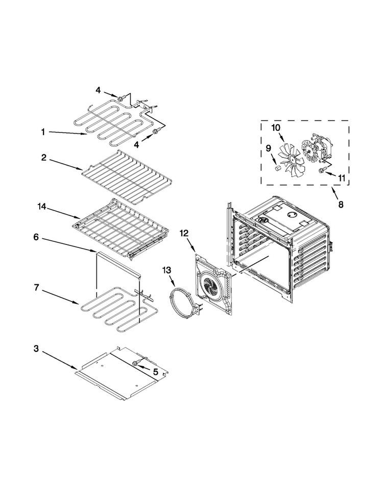 Internal Oven Parts Diagram and Parts List for MEW9527AS01  Maytag Wall Oven