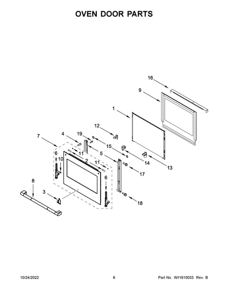 Oven Door Parts 2 Diagram and Parts List for JMW2427LL00  Maytag Microwave Oven Combo