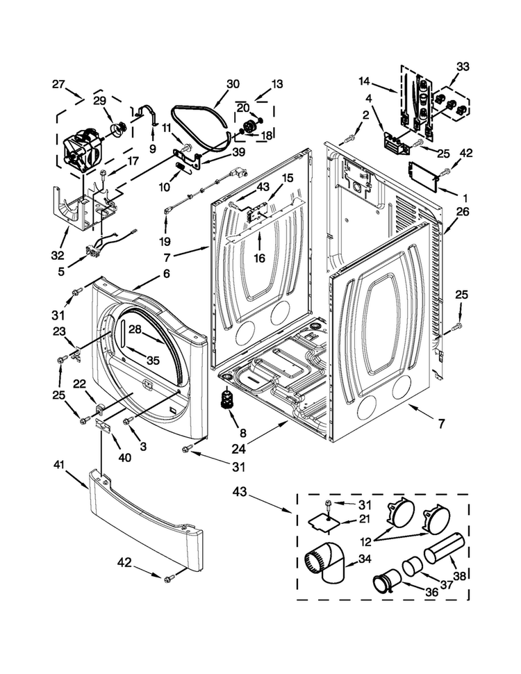 Cabinet Parts Diagram and Parts List for MEDE201YW1  Maytag Dryer