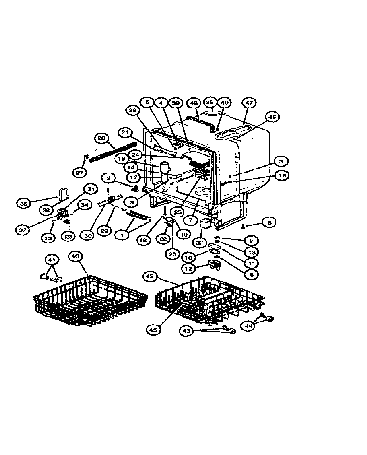 Tub Assy Diagram and Parts List for DUS200W-P1139728NW  Caloric Dishwasher