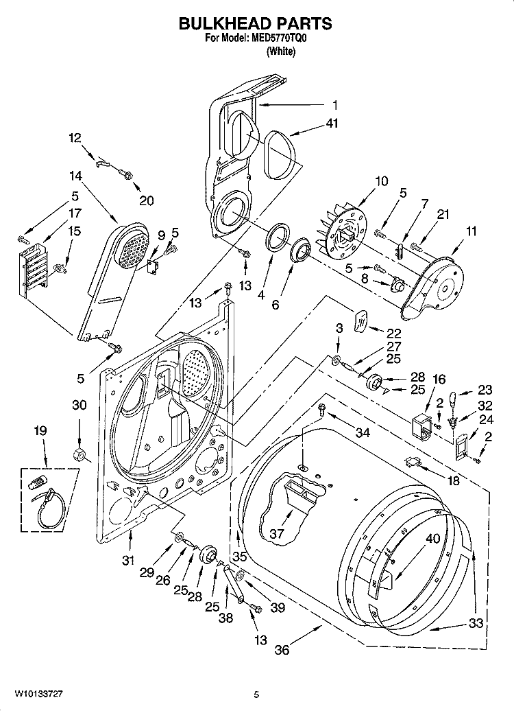BULKHEAD PARTS, OPTIONAL PARTS (NOT INCLUDED) Diagram and Parts List for MED5770TQ0  Maytag Dryer
