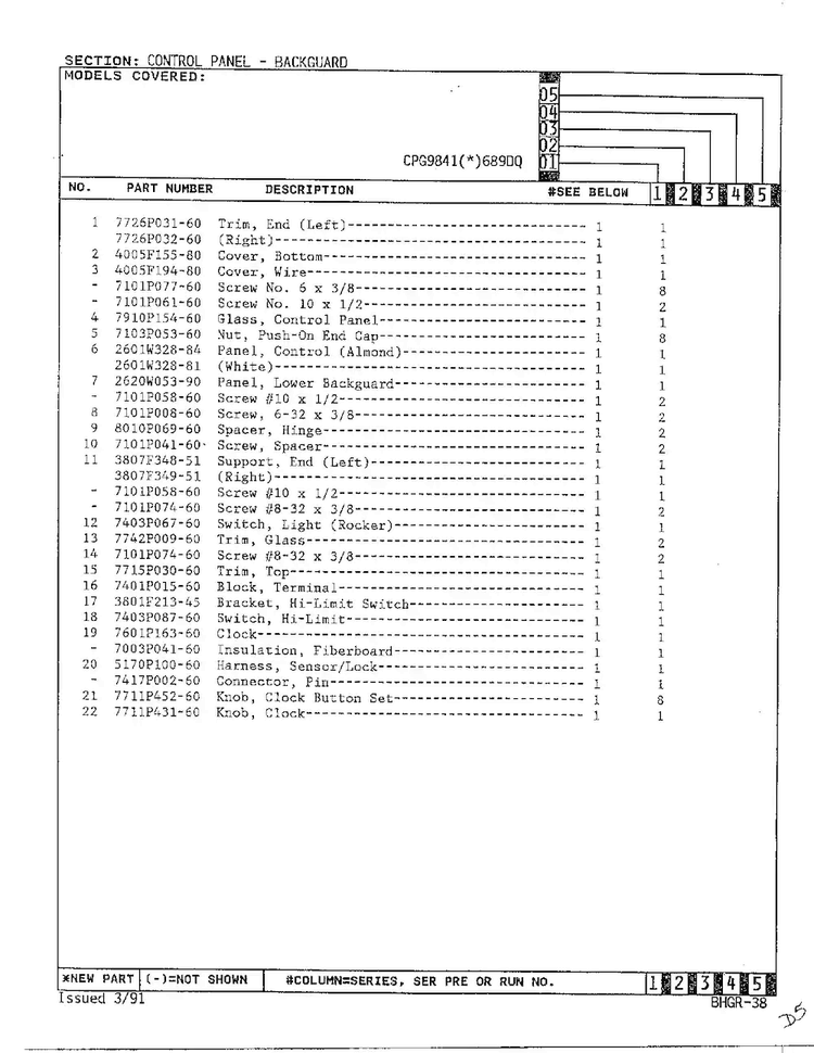 Control Panel- Backguard Page 2 Diagram and Parts List for CPG9841(*)689DQ  Hardwick Range