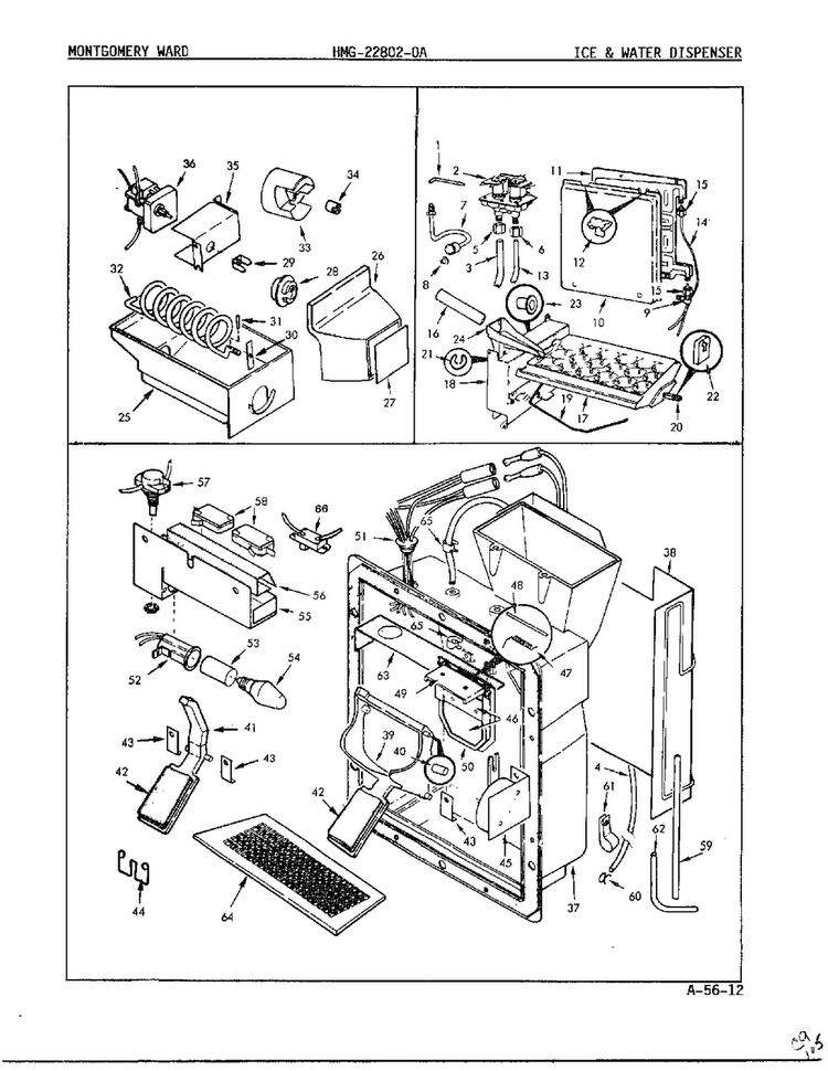 Ice And Water Dispenser Diagram and Parts List for 22802-A  Admiral Refrigerator