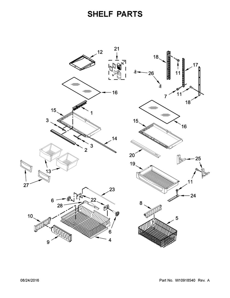 Shelf Parts Diagram and Parts List for MBF2258FEW00  Maytag Refrigerator