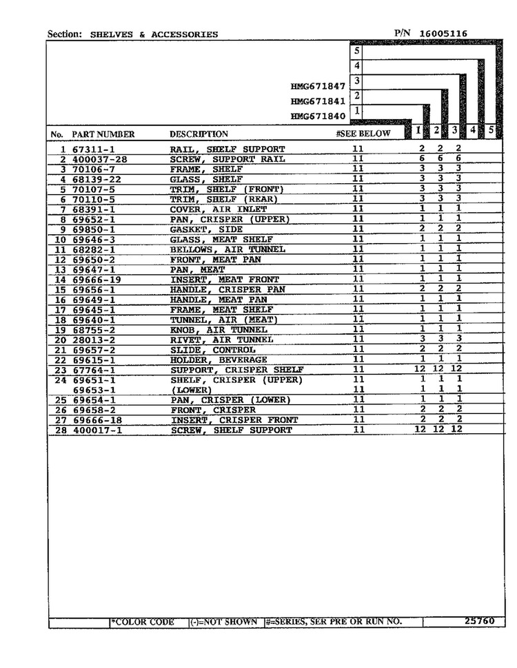 Shelves And Accessories Page 2 Diagram and Parts List for 671840  Admiral Refrigerator
