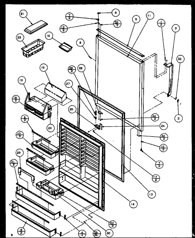 Refrigerator Door Diagram and Parts List for TZ21Q2E-P1111713WE  Amana Refrigerator