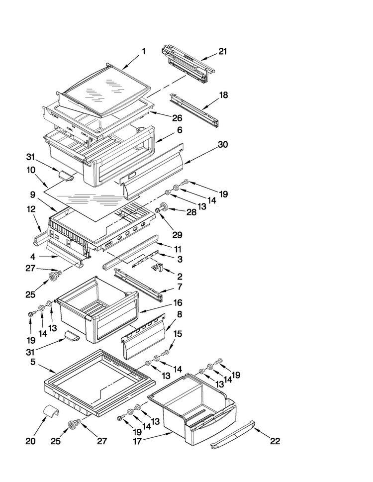 Refrigerator Shelf Parts Diagram and Parts List for JCD2395WES02  Jenn-Air Refrigerator