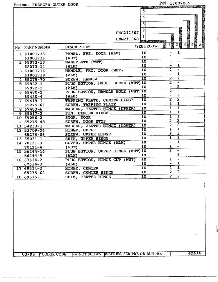 Freezer Outer Door Page 2 Diagram and Parts List for HMG211360  Admiral Refrigerator